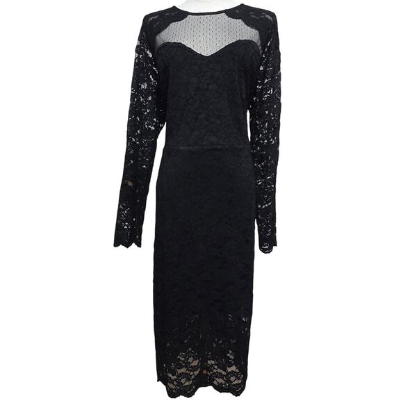 Express Whimsigoth Romantic Feminine LBD  Semi-sheer Black Lace Midi Dress XL - Picture 1 of 12